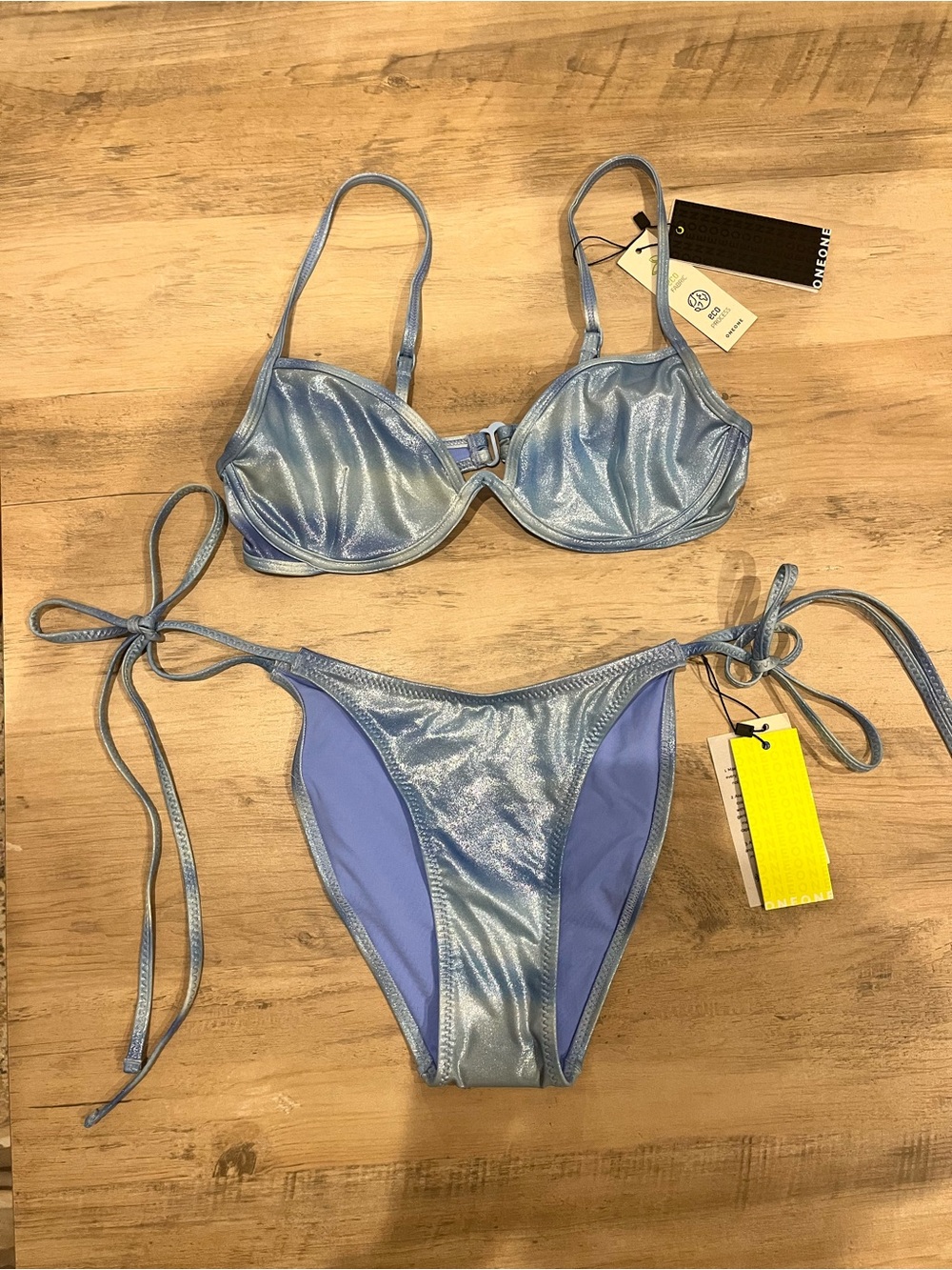 ONEONE swim Shimmer Metallic Light Blue Bikini Set (M)